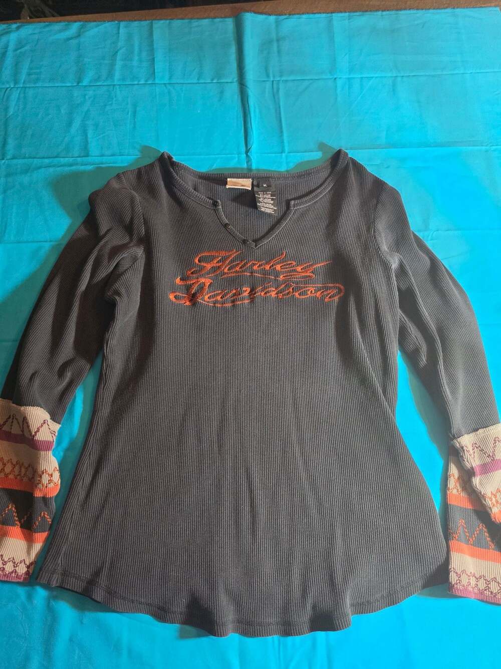 Harley-Davidson Women's Thermal Long Sleeve Henley Shirt Black Size XL